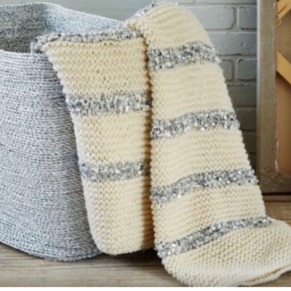 West Elm Cream and Silver Sparkle Knit Throw